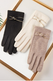 Gold Trim Bow Knot Gloves - Black, Ivory or Taupe