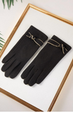 Gold Trim Bow Knot Gloves - Black, Ivory or Taupe