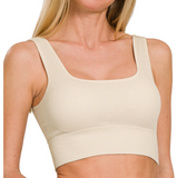 Ribbed Square Neck Cropped Cami - White, Black, Sand Beige (S/M or L/XL)
