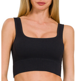 Ribbed Square Neck Cropped Cami - White, Black, Sand Beige (S/M or L/XL)