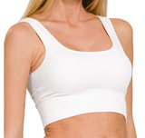 Ribbed Square Neck Cropped Cami - White, Black, Sand Beige (S/M or L/XL)