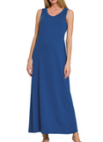 Sleeveless Rounded Neck Maxi Dress - Black or Light Navy (S-XL)