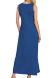 Sleeveless Rounded Neck Maxi Dress - Black or Light Navy (S-XL)