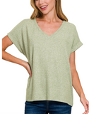 Hacci Melange Short Sleeve V-Neck Tee - Multiple Colors (S-L)