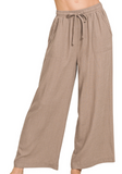 Wide Leg Linen-Blend Pants - Ash Jade, Cocoa or Brown (M-XL)