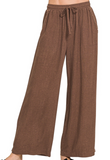 Wide Leg Linen-Blend Pants - Ash Jade, Cocoa or Brown (M-XL)
