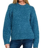 Round Neck Sweater - Heather Gray, Teal or Cream (S-L)