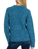 Round Neck Sweater - Heather Gray, Teal or Cream (S-L)
