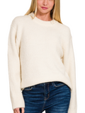 Round Neck Sweater - Heather Gray, Teal or Cream (S-L)