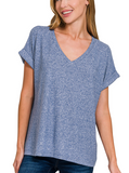Hacci Melange Short Sleeve V-Neck Tee - Multiple Colors (S-L)