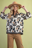 Floral 3/4 Sleeve Boho Blouse (L)