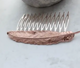 Big Feather Hair Comb - Silver or Rose Gold