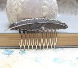 Big Feather Hair Comb - Silver or Rose Gold