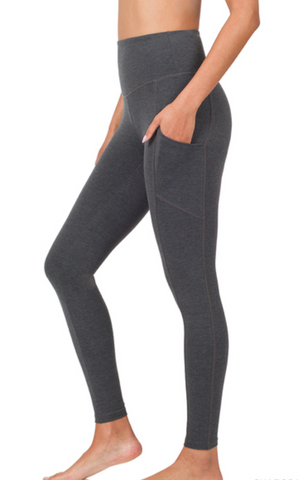 Wide Band Cotton Leggings - Charcoal (S, XL)