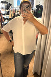 Button Down Short Sleeve Blouse - White (S)