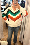 Chevron Pullover - Ivory/Green/Rust (S, L)