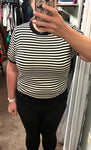 Short Sleeve Striped Knit Top - Black/Ivory (M-XL)