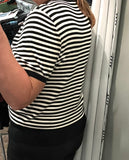 Short Sleeve Striped Knit Top - Black/Ivory (M-XL)