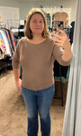 Rhinestone Boatneck 3/4 Sleeve Sweater - Mocha (S-XL)