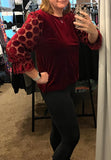 Dot Sleeve Velvet Top - Wine (S-L)