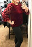 Dot Sleeve Velvet Top - Wine (S-L)