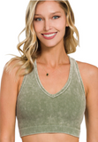 Ribbed Racerback Washed Cropped Tank - Ash Gray