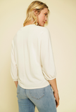 Terry 3/4 Sleeve Top - Ivory (L)