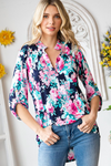 Stretchy 3/4 Sleeve Floral Top (S-L)