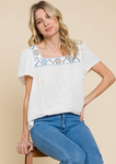 Square Neck Embroidered Top - Ivory (S, M, XL)
