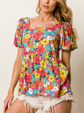 Floral Puff Sleeve Top (M, L)