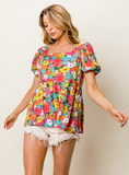 Floral Puff Sleeve Top (M, L)