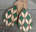 Green/Gold Geometric Engraved Hand Painted Wood Earrings