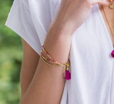 Fuchsia and Gold Multi-Strand Beaded Bracelet with Tassel