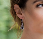 Diamond with Onyx Silver Earrings