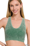 Ribbed Racerback Washed Cropped Tank - Light Olive or Ash Gray