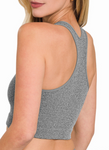 Ribbed Racerback Solid Cropped Tank - Sand Beige