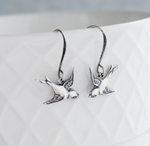 Flying Bird Earrings - Antiqued Brass or Silver