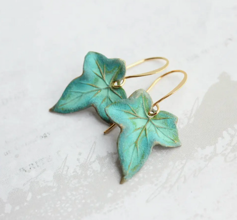 Ivy Leaf Earrings - Verdigris Patina
