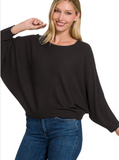 Ribbed Batwing Boatneck Sweater (S, L, 1X-3X)