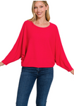 Ribbed Batwing Boatneck Sweater (S, L, 1X-3X)