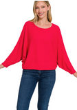 Ribbed Batwing Boatneck Sweater - Multiple Colors (S-3X)