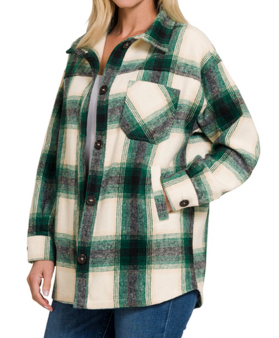 Oversize Plaid Jacket - Hunter Green (M, XL)