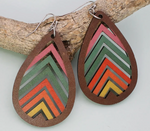Rainbow Stripe Teardrop Wood Earrings