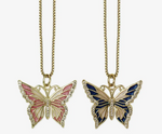 Enamel Butterfly Pendant Necklace - Pink or Navy