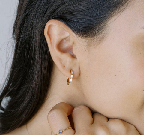 Baguette Hoop Earrings - Rose Gold