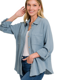 Double Gauze Button Down - Blue Gray or Bright Lavender (S)