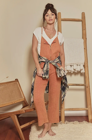 Mineral Washed Overalls - Tangerine (M, L)