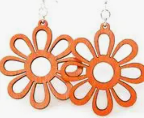 Sunflower Wood Earrings - Tangerine