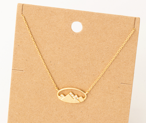Oval Studded Mountain Range Necklace - Gold