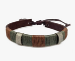 Twine and Metal Pull Tie Bracelet - Olive & Brown
